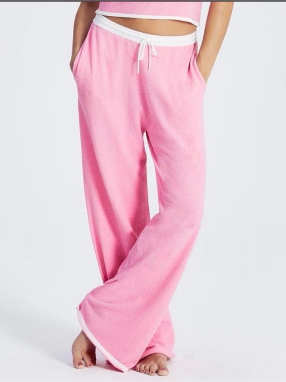 The Bar Pink Terry Cloth Lounge Pants with White Trim